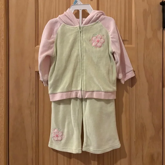 Sweet Baby Girls BUNDLE of 2 Matching Velour Zip Sets, 4 Pieces Total! 12 Months - Picture 2 of 12